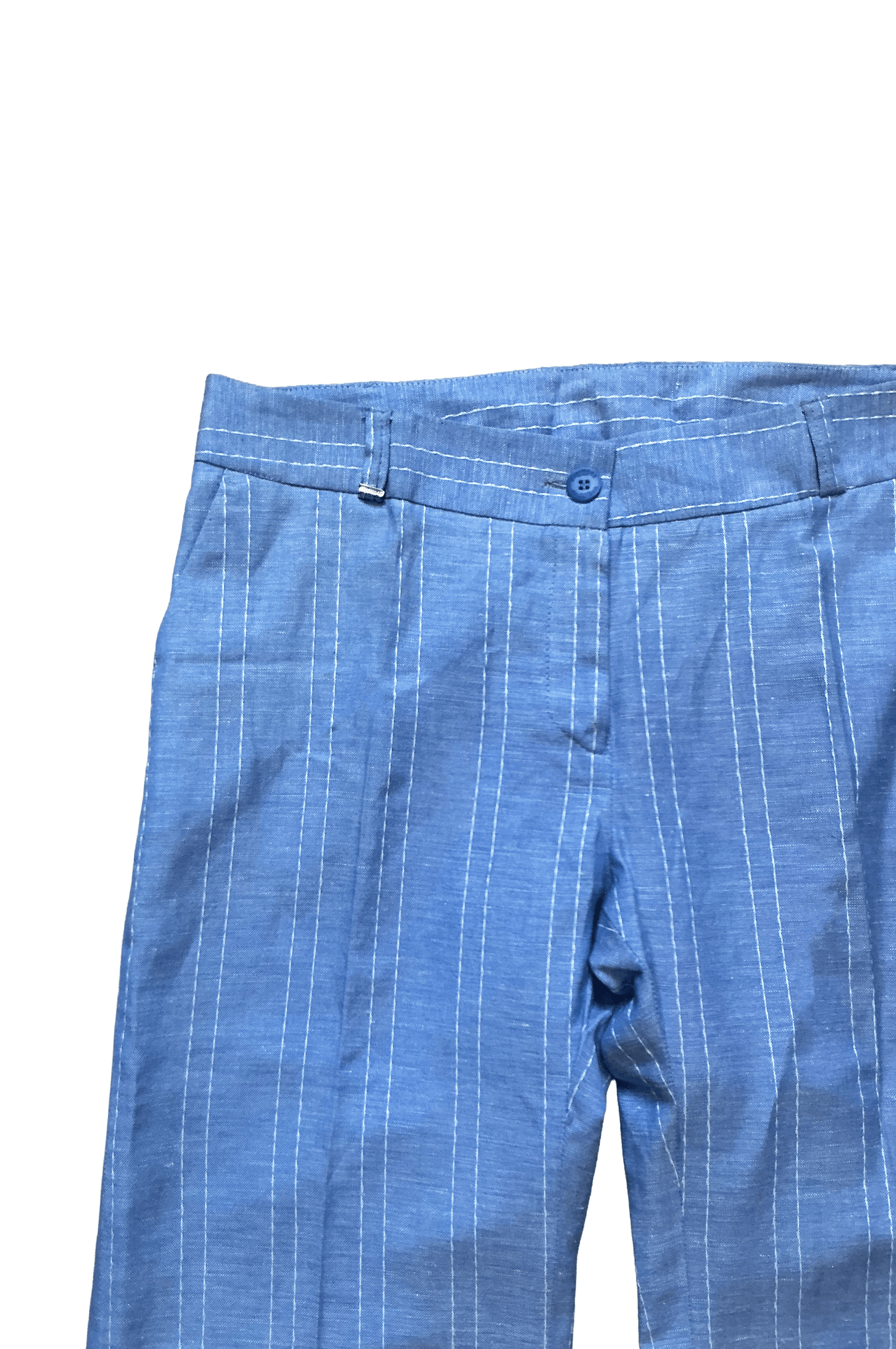 Calças linho azul com detalhes