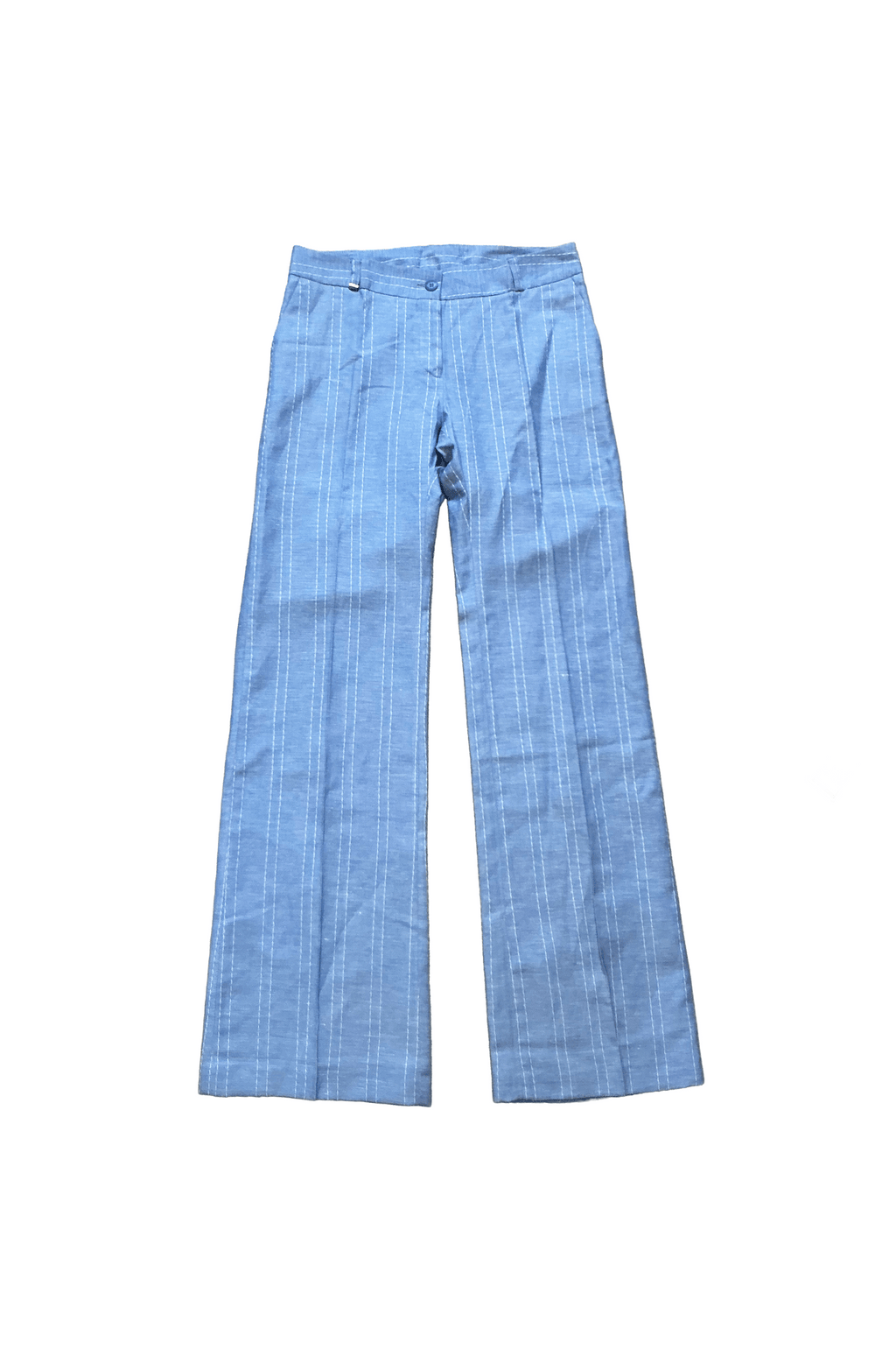 Calças linho azul com detalhes